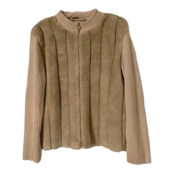 Fiorlini International Women's Beige Fur Trim Vest Jacket Size L - Picture 1 of 3